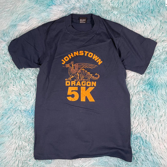 Vintage 90s Navy Johnstown Dragon 5k Race Graphic T Shirt - Medium