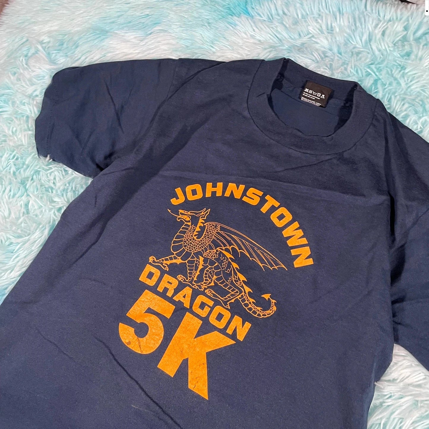 Vintage 90s Navy Johnstown Dragon 5k Race Graphic T Shirt - Medium