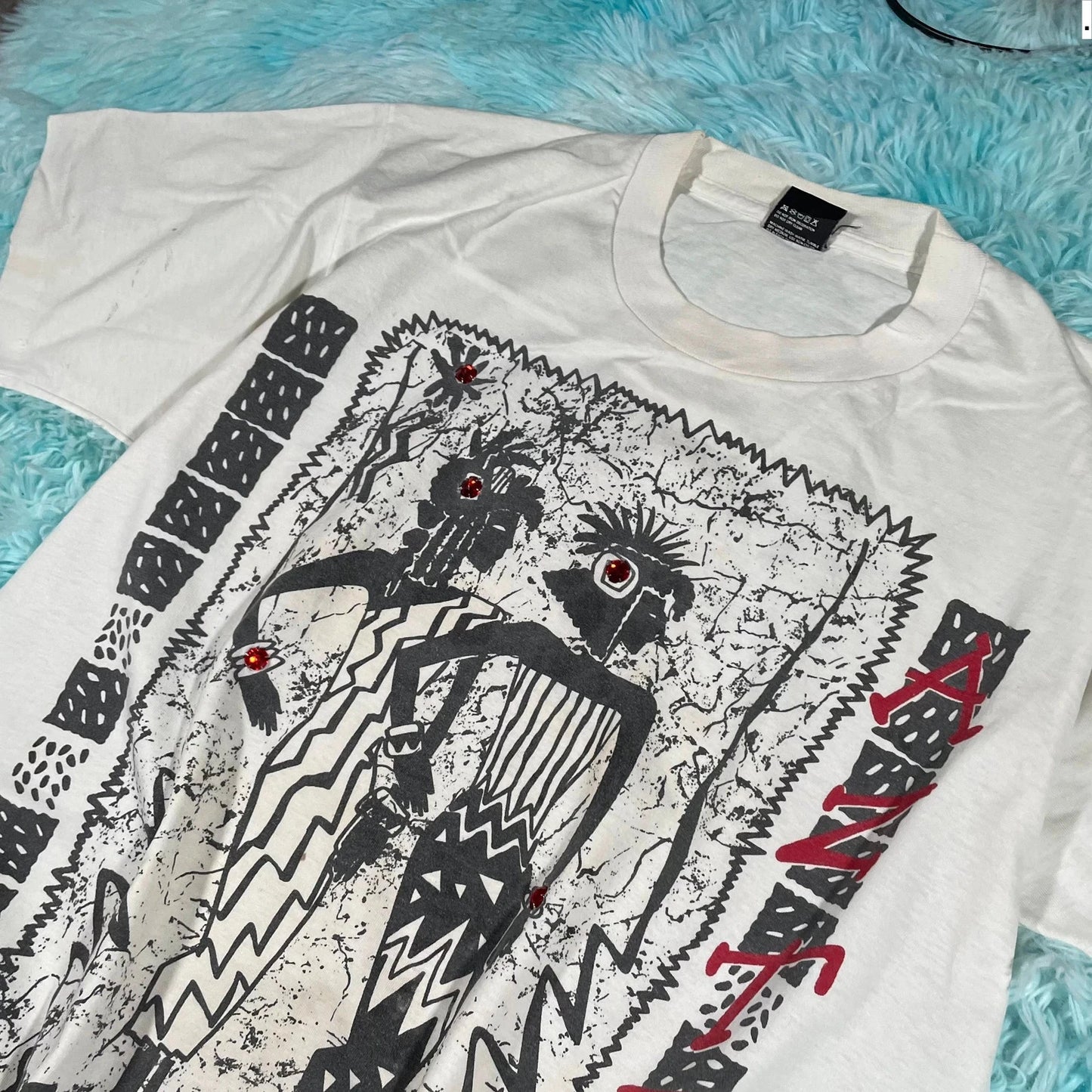 Vintage 90s White Aztec Graphic Print T Shirt - Xl