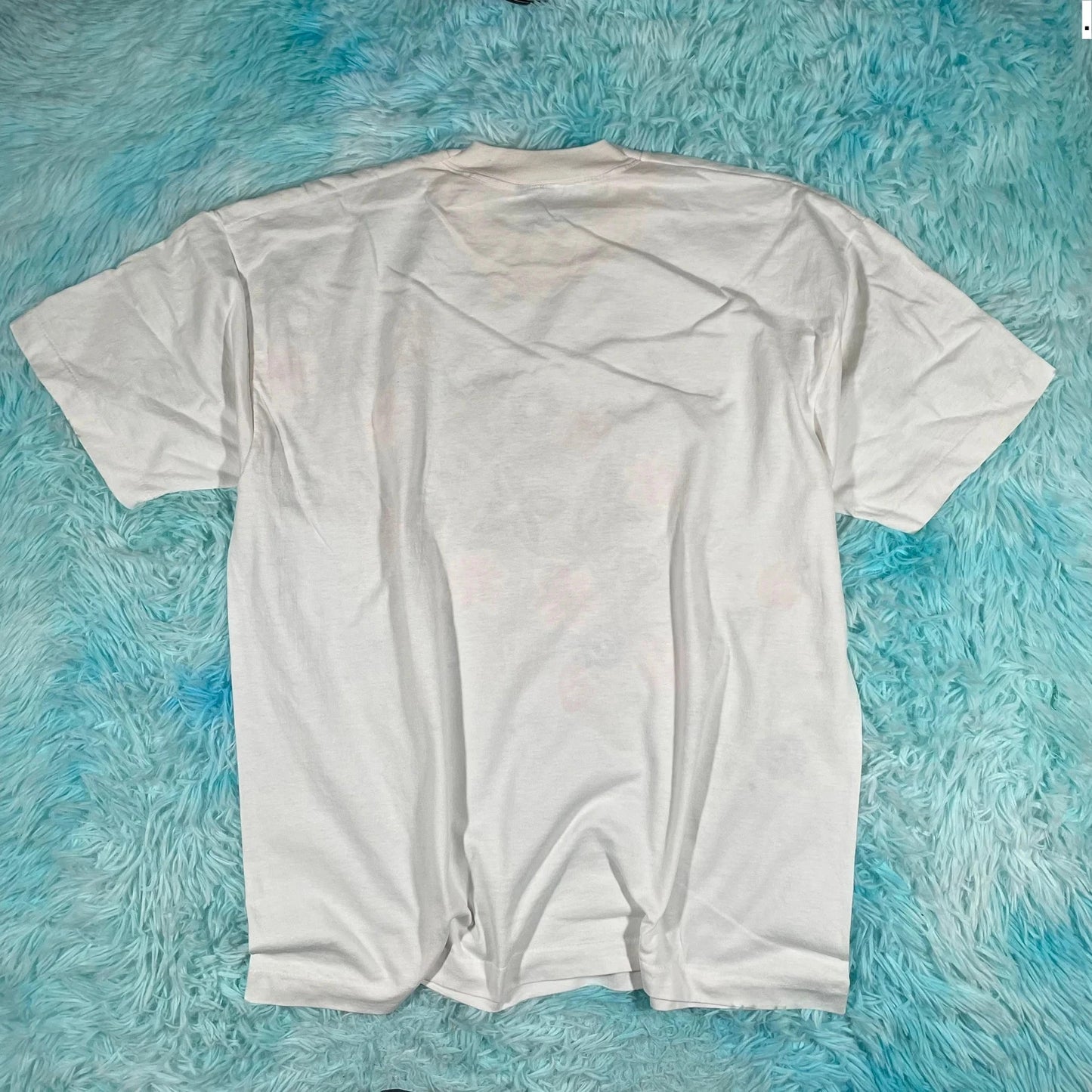 Vintage 80s White Floral Graphic T Shirt - Large