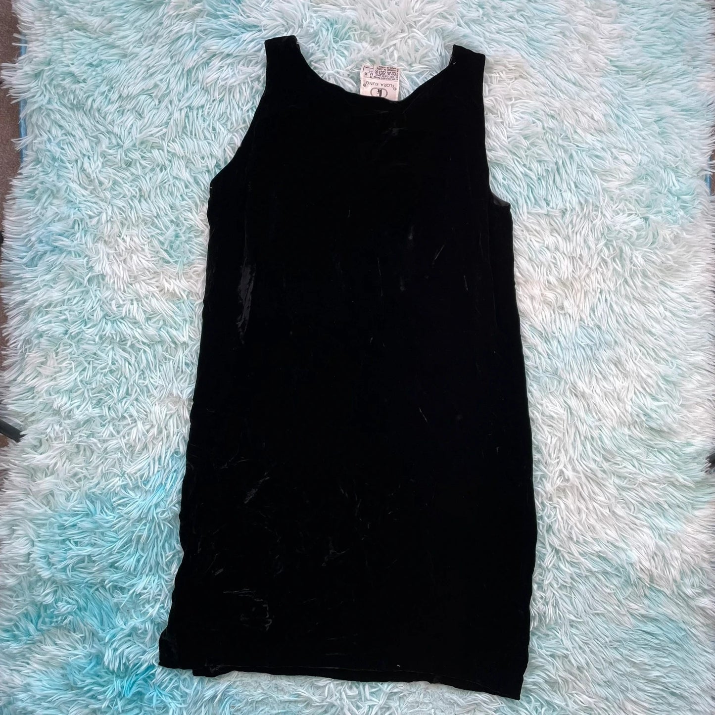 Vintage 90s Black Flora Kung Crushed Velvet Dress - Size 10