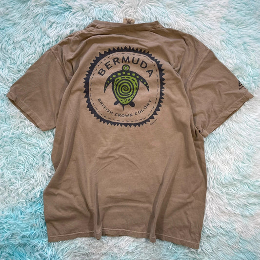 Vintage Beige Bermuda Turtle Graphic T Shirt - XL