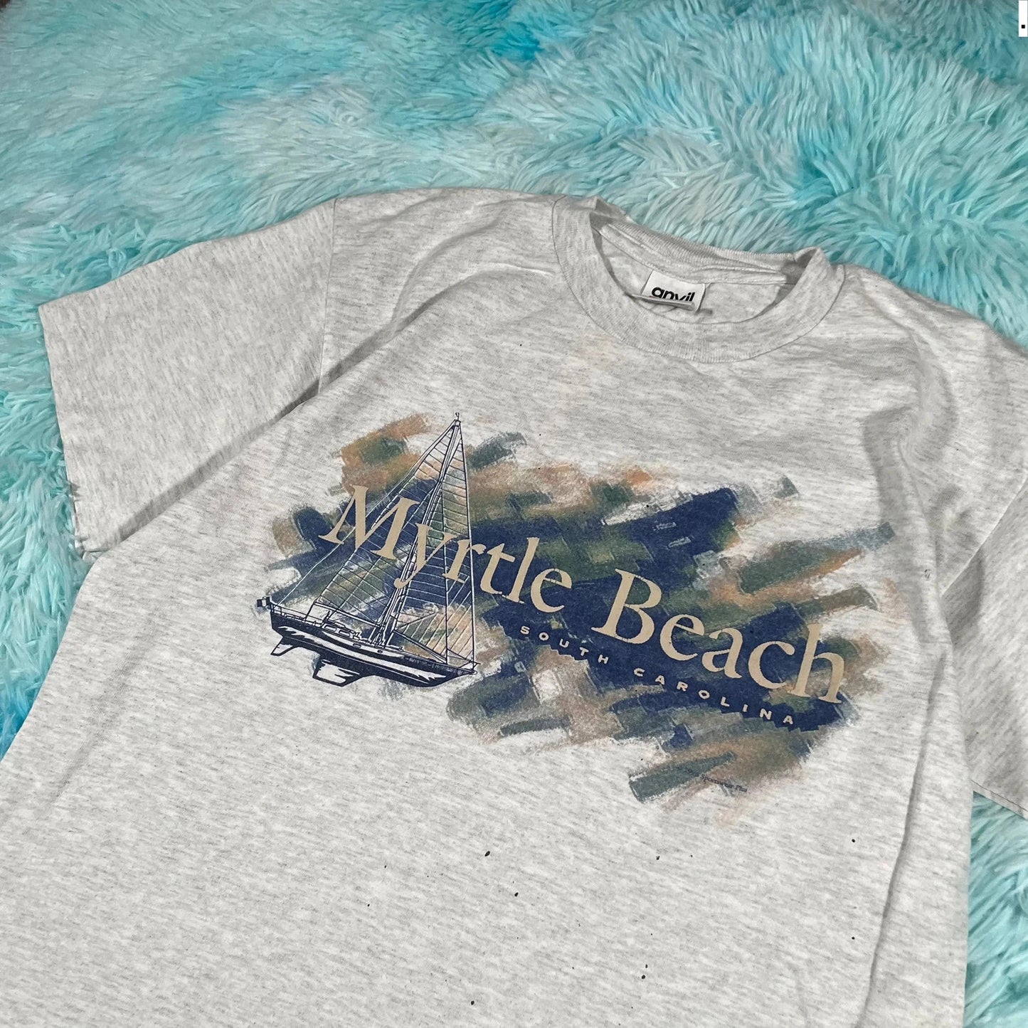 Vintage 90s Grey Myrtle Beach Graphic T Shirt - Medium