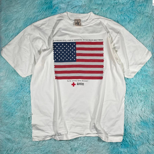 Vintage 90s White USA Red Cross T Shirt - XXL