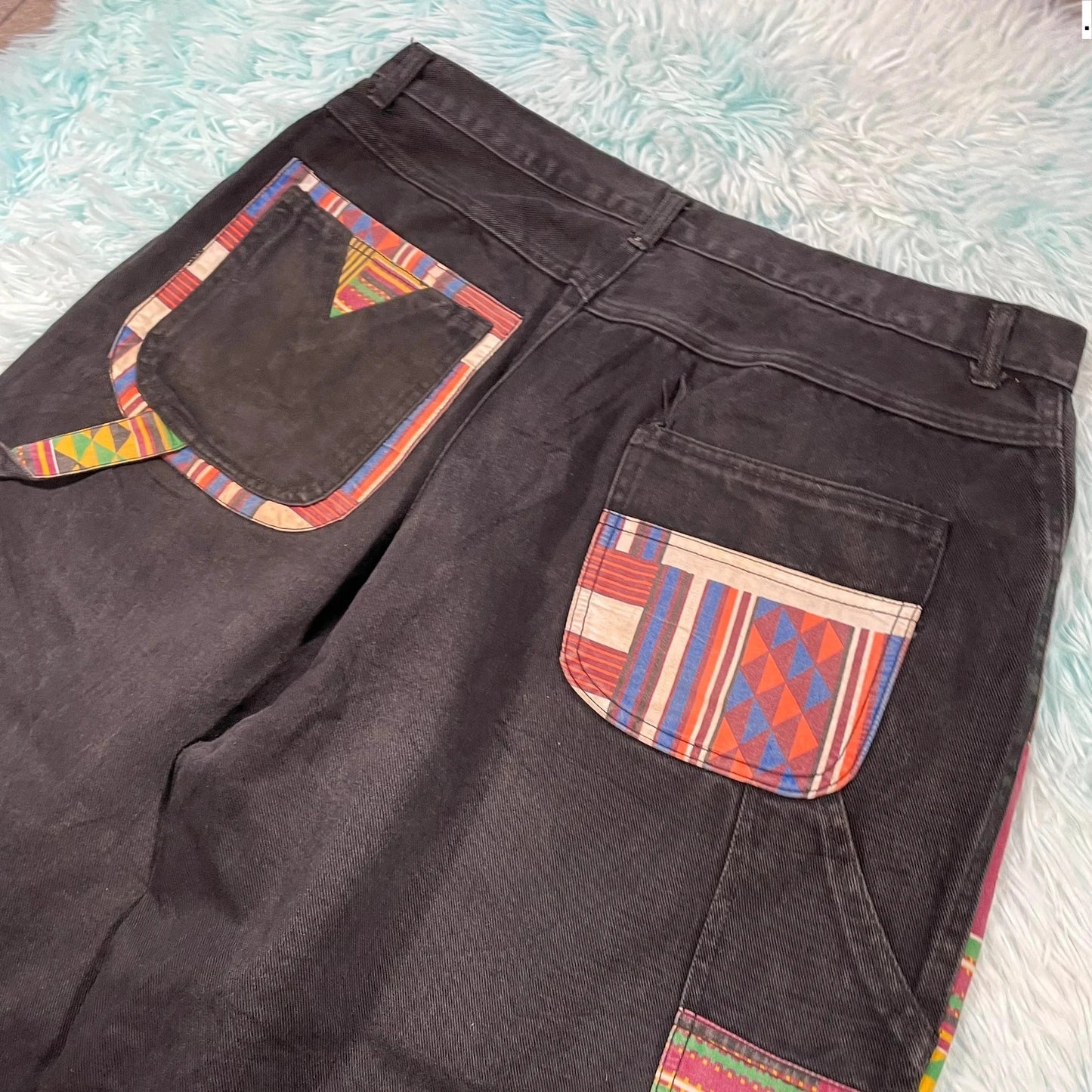Vintage 90s Black Patterned Jean Shorts Jorts - 36W