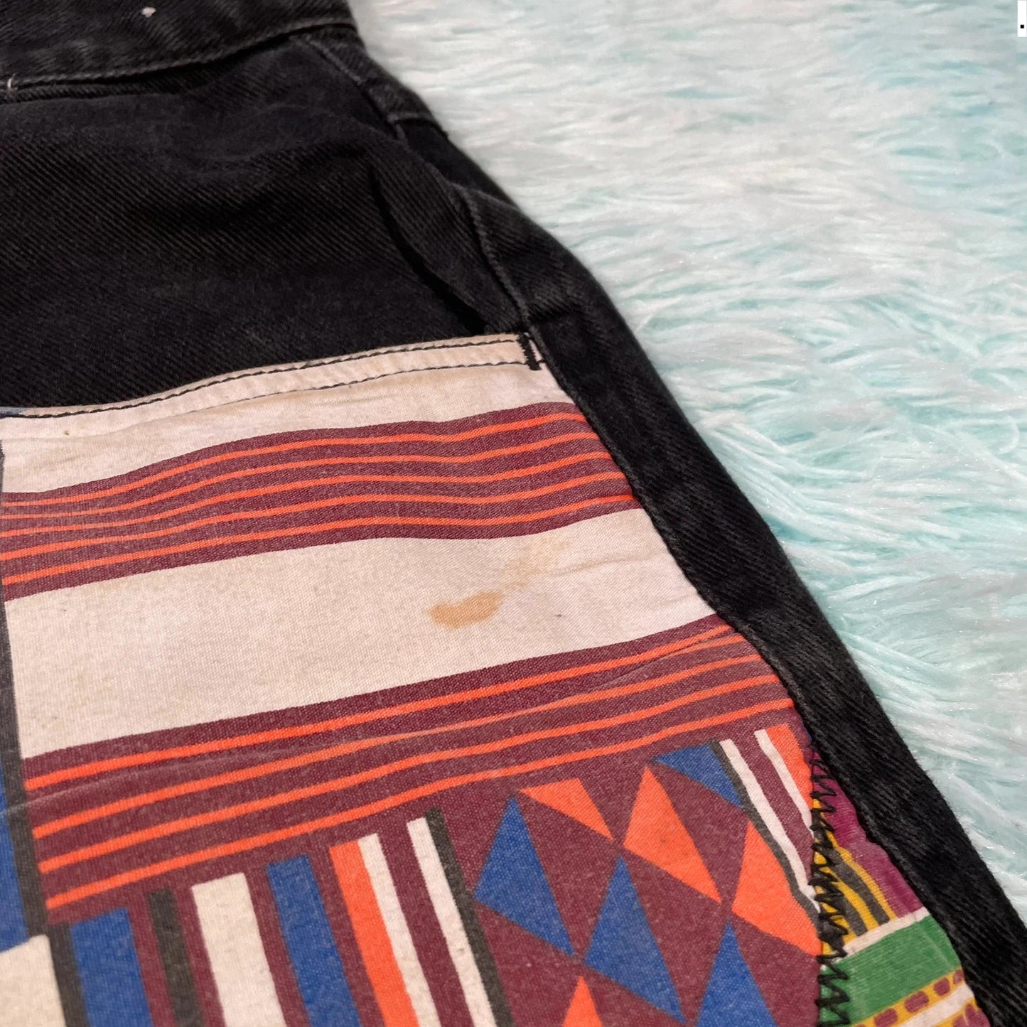 Vintage 90s Black Patterned Jean Shorts Jorts - 36W