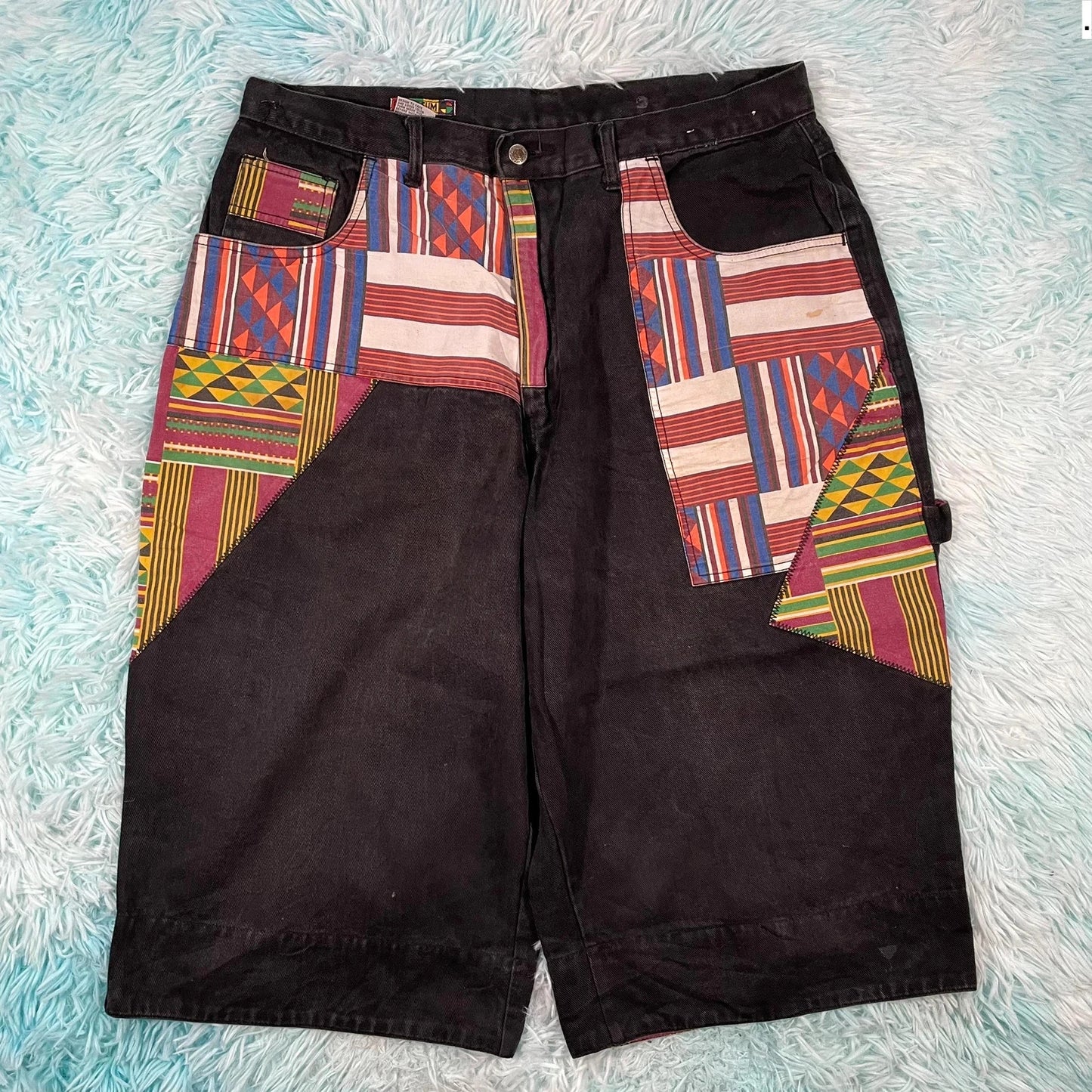 Vintage 90s Black Patterned Jean Shorts Jorts - 36W
