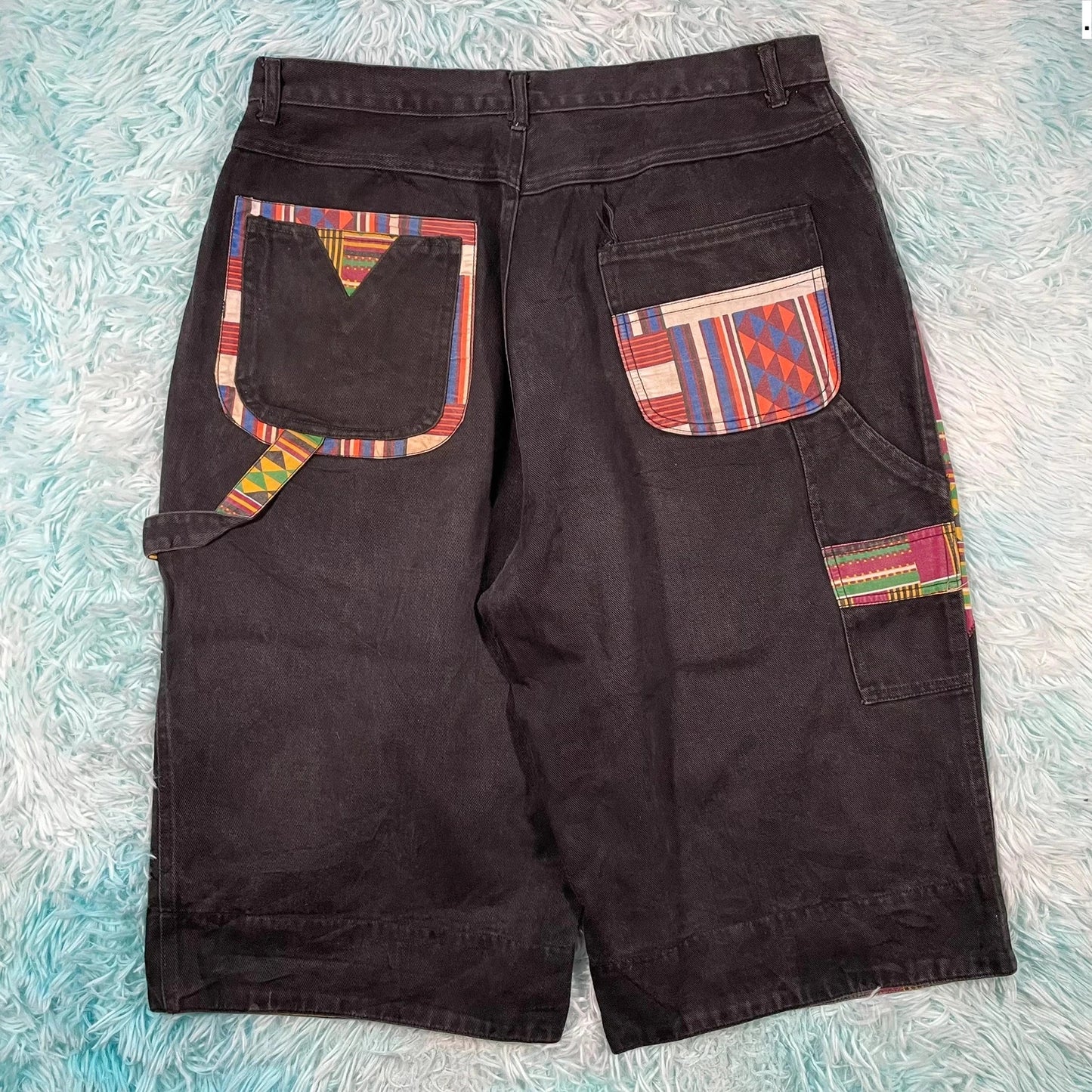 Vintage 90s Black Patterned Jean Shorts Jorts - 36W