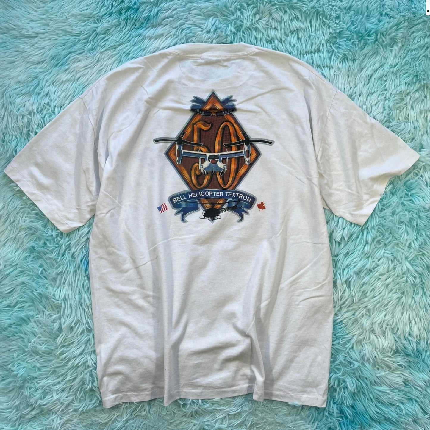 Vintage 90s White Helicopter Graphic T Shirt - XL