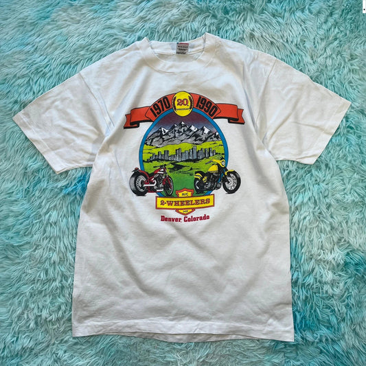 Vintage 90s White Biker Graphic T Shirt - Large
