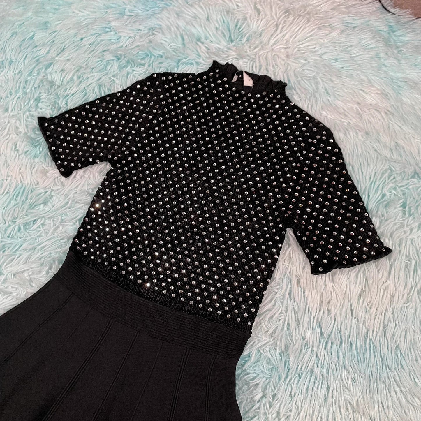Black Sandro Paris Mini Dress Sequin Embellished - EU34