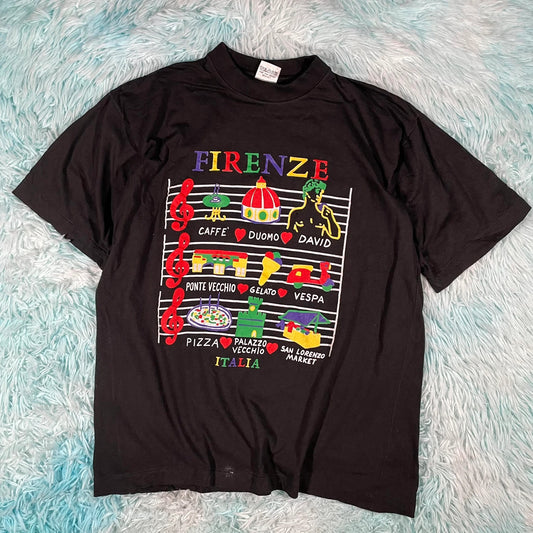 Vintage 90s Black Firenze Italy Graphic T Shirt - Large