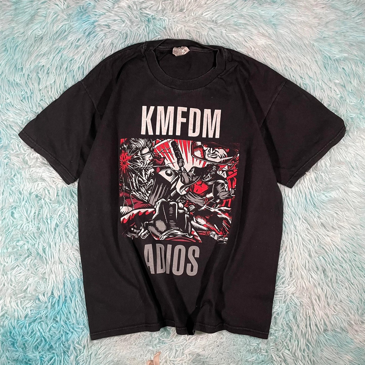 Vintage 90s Black KMFDM Band T Shirt Adios - Large