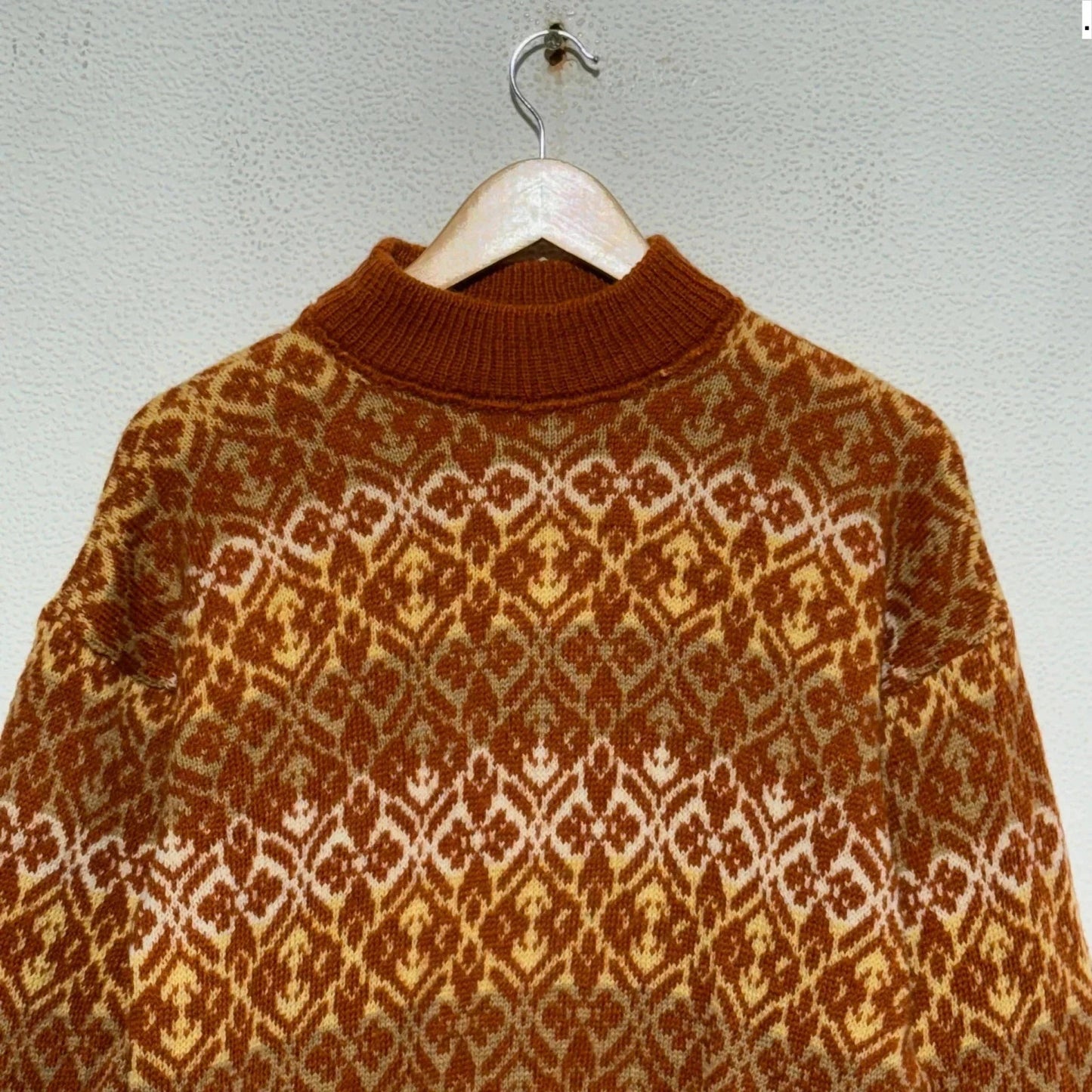Vintage Orange Funky Patterned Knitted Jumper - Small