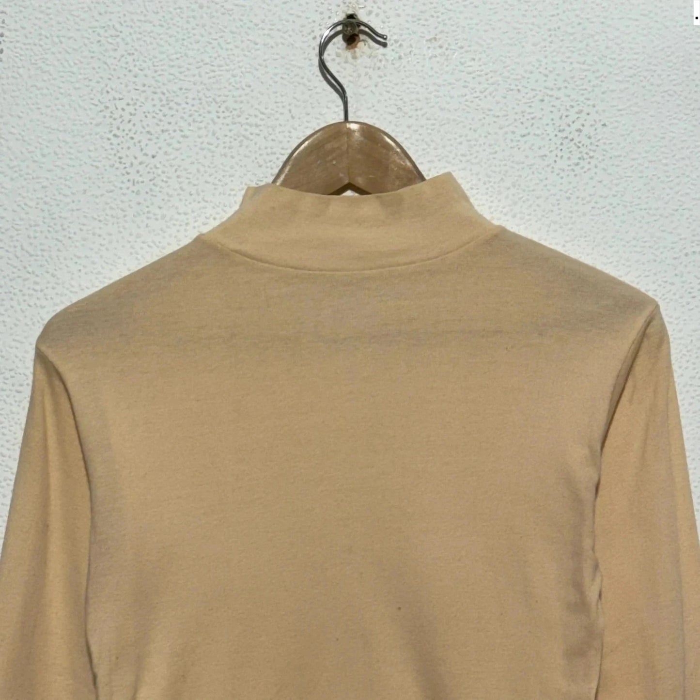 Vintage Beige 90s Mock Neck T Shirt - Small