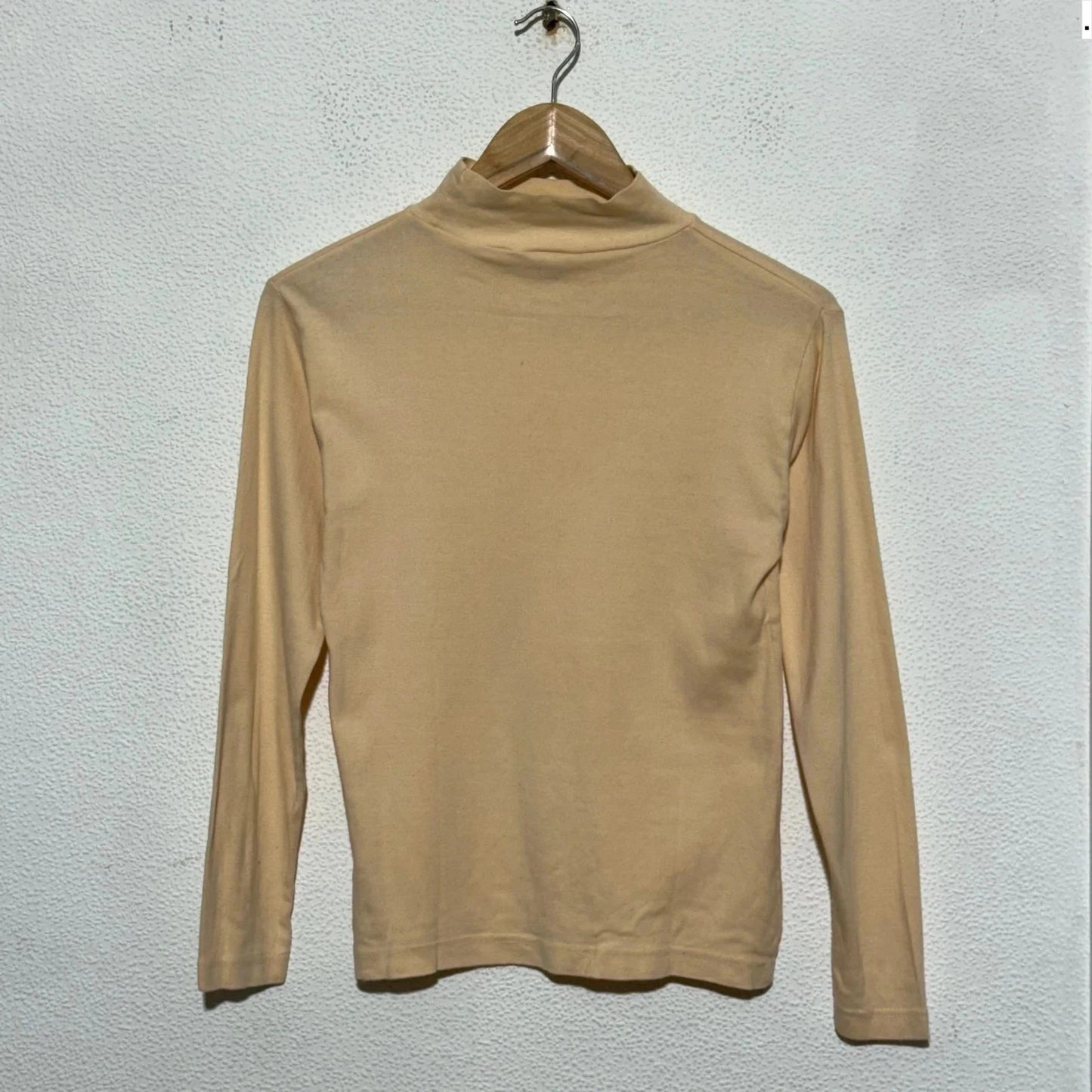 Vintage Beige 90s Mock Neck T Shirt - Small