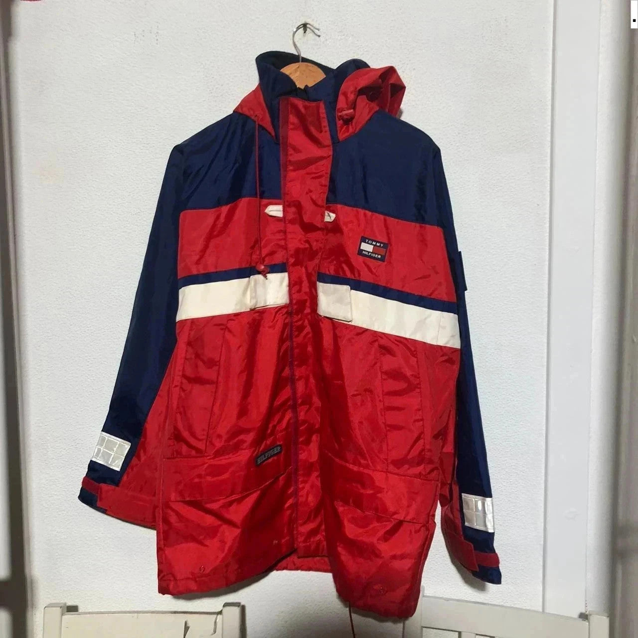Vintage 90s Tommy Hilfiger Raincoat Jacket Embroidered Spellout - Large