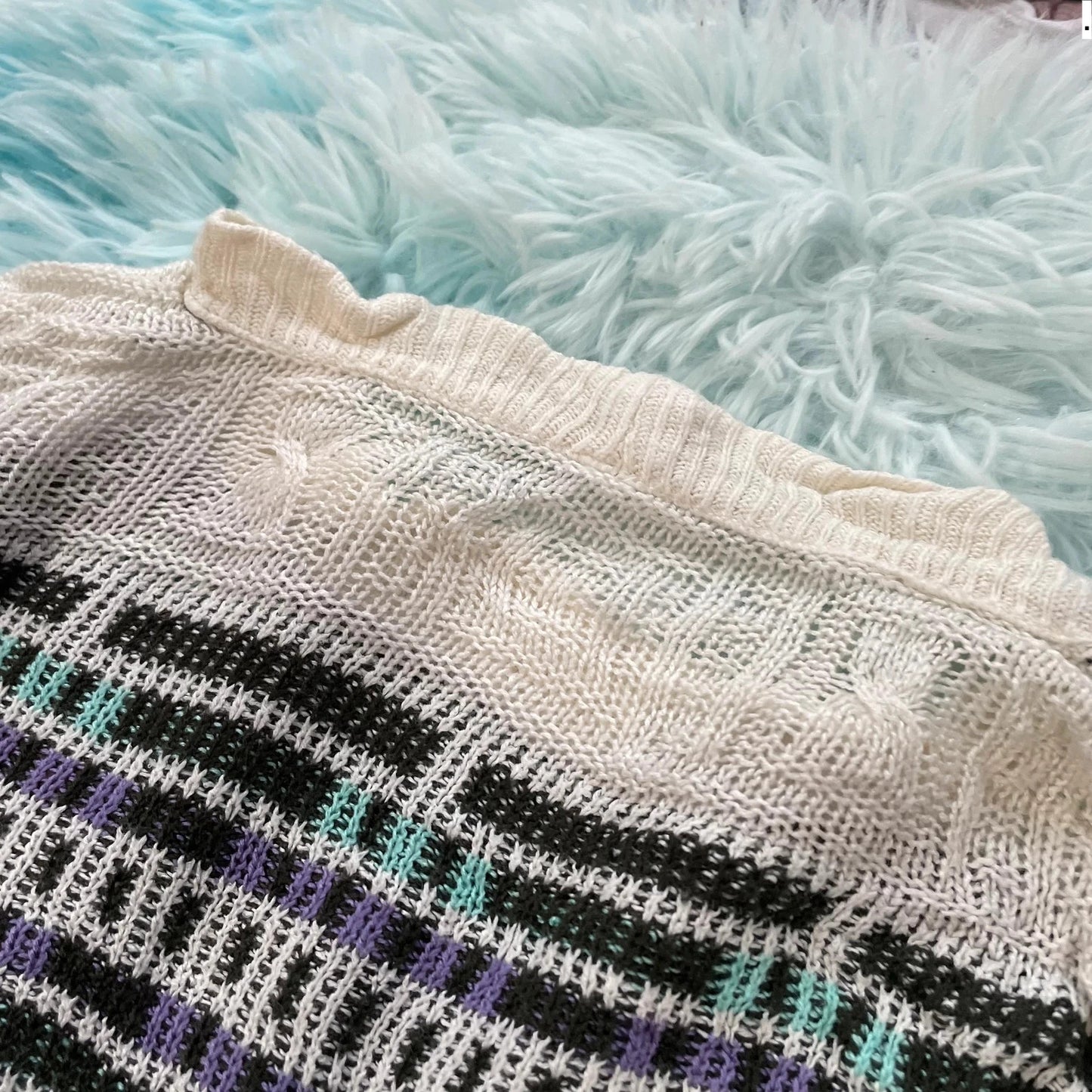 Vintage 90s Funky Patterned Knitted Jumper - Large