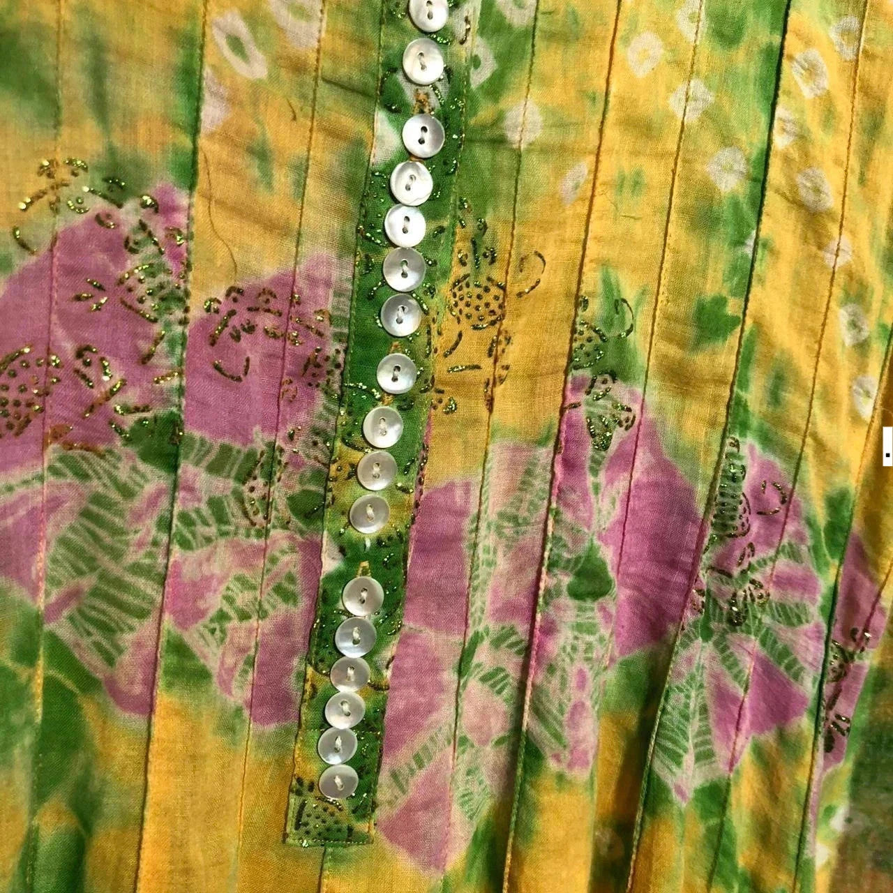 Vintage 1970s Juliet Dunn Hippie Dress Green Floral Tie Dye