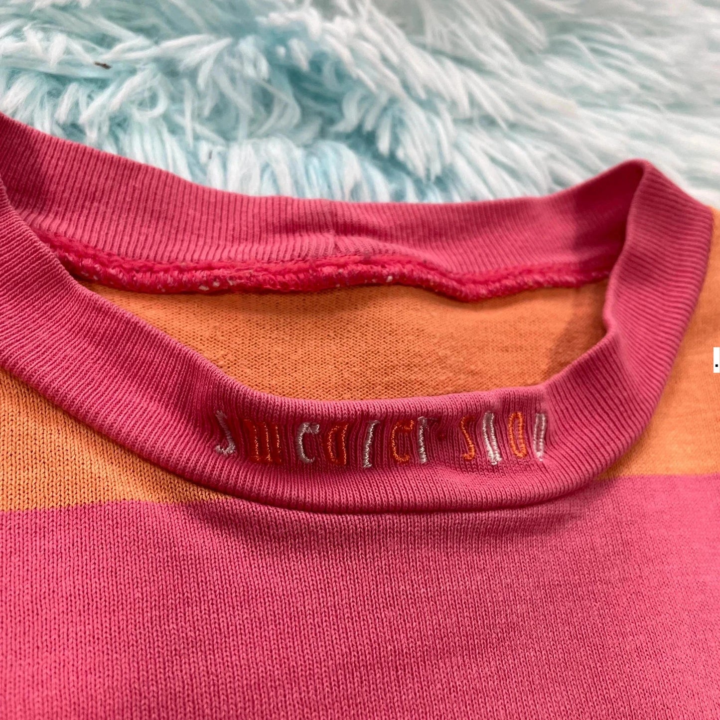 Vintage Peach & Pink Striped Sweater Shop T Shirt - XXL