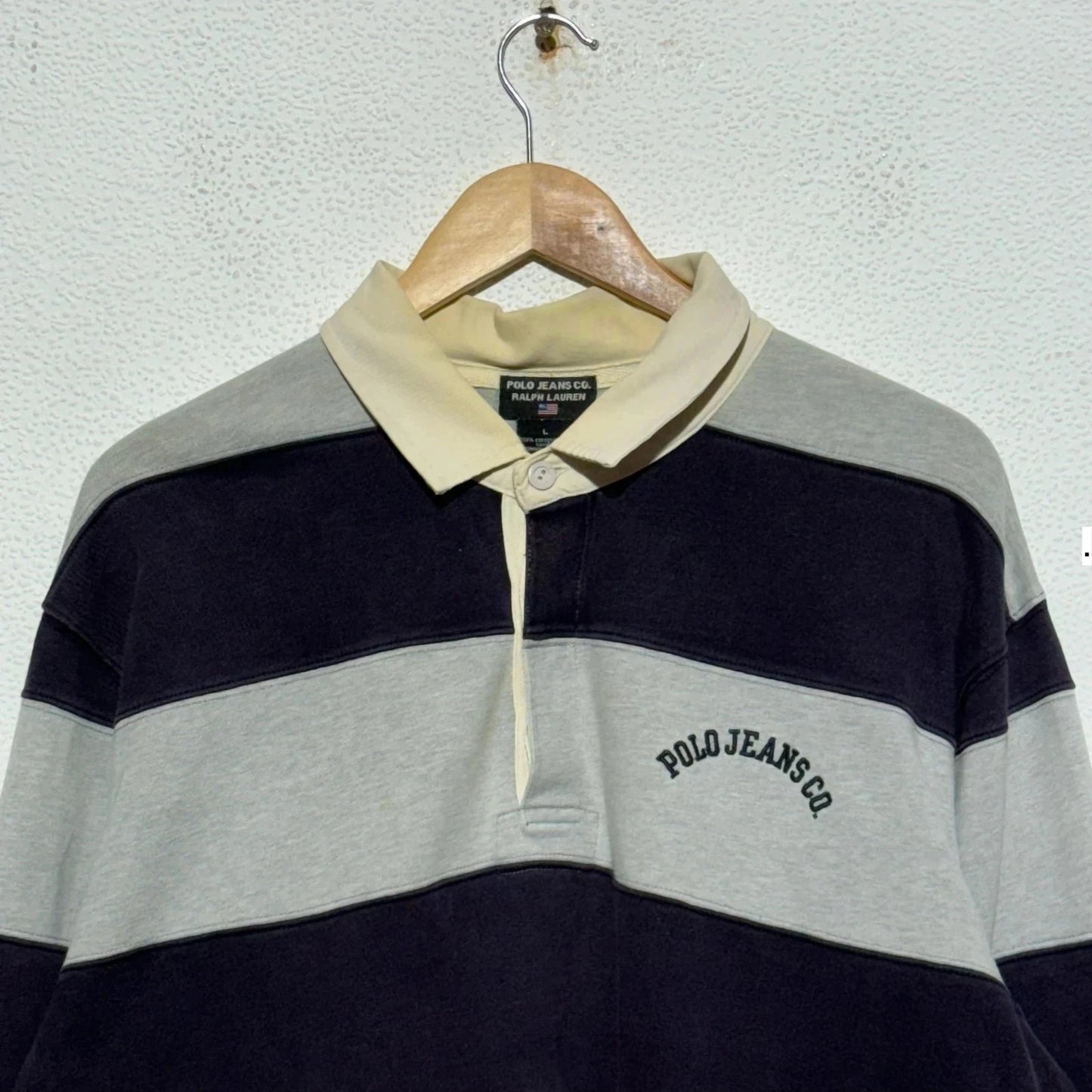 Vintage 00s Grey & Navy Ralph Lauren Rugby Shirt - Large