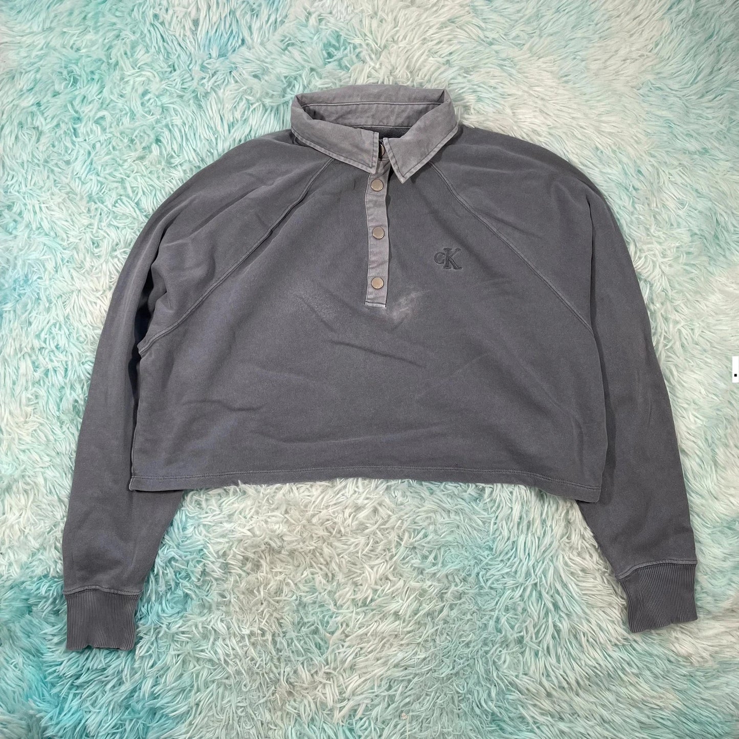 Grey Calvin Klein Cropped Sweatshirt - Large