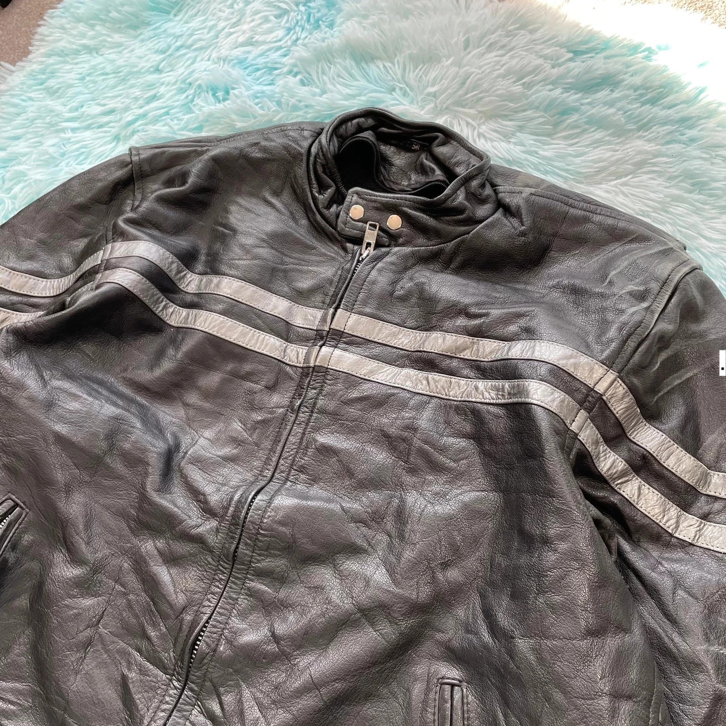 Vintage 90s Heavyweight Leather Biker Jacket - XXL