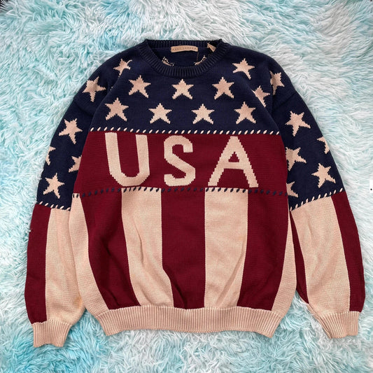 Vintage 90s USA Patterned Knitted Jumper - Large