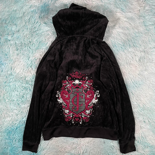 Vintage Y2K Black Juicy Couture Velour Hoodie - Large