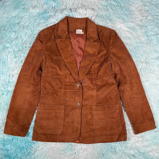 Vintage 90s Brown Corduroy Blazer Jacket - Size 12