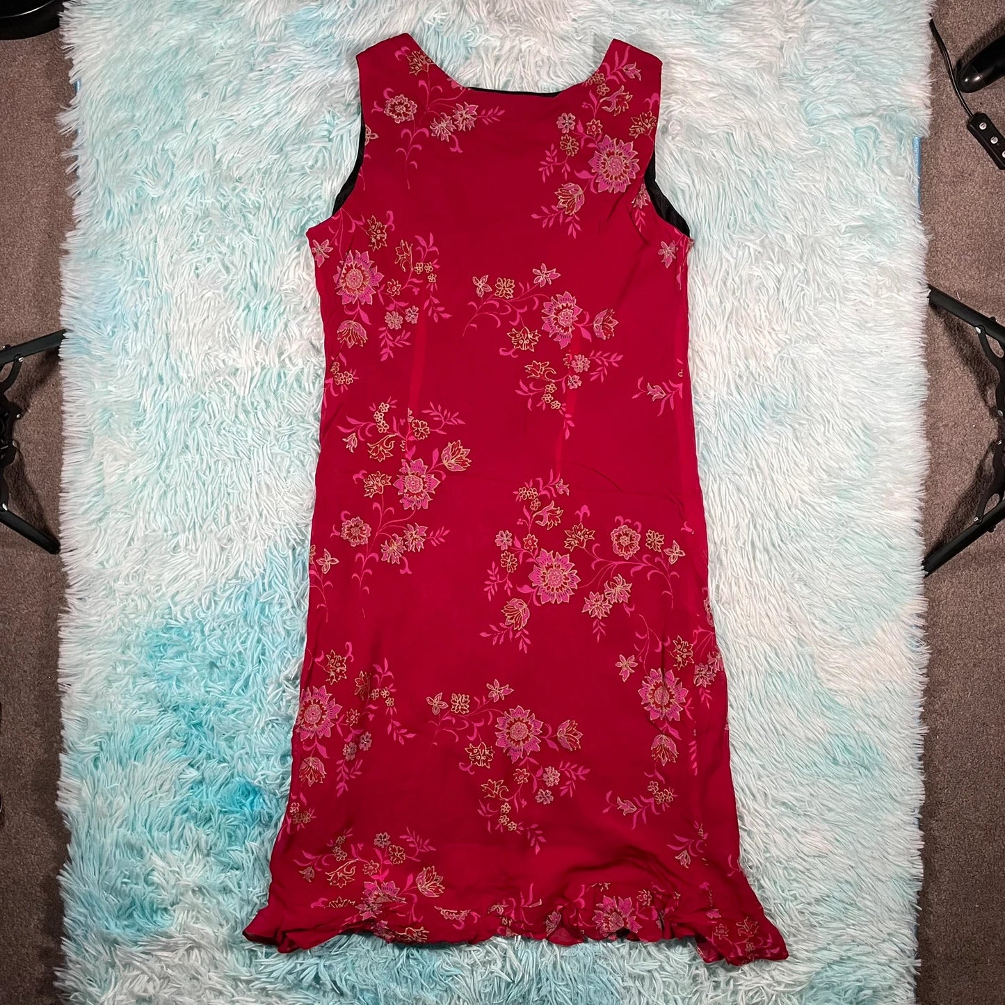 Vintage 90s Pink Floral Rayon Dress - Large