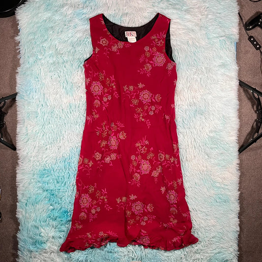 Vintage 90s Pink Floral Rayon Dress - Large