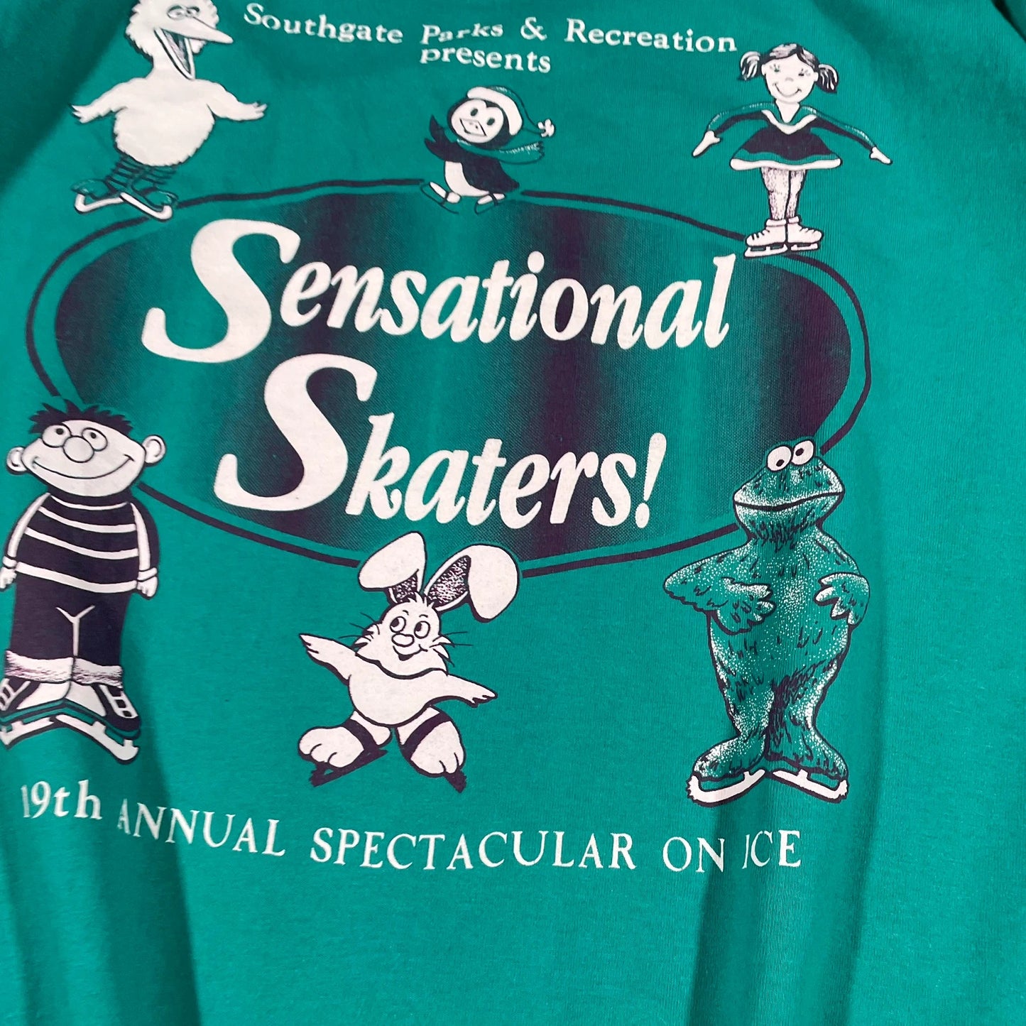 Vintage 90s Turquoise Ice Skating Graphic T Shirt - XL