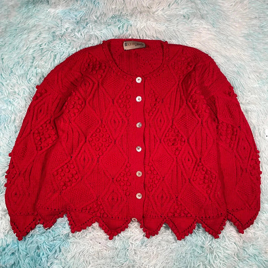 Vintage Red Kuruka Knitted Cardigan - One Size