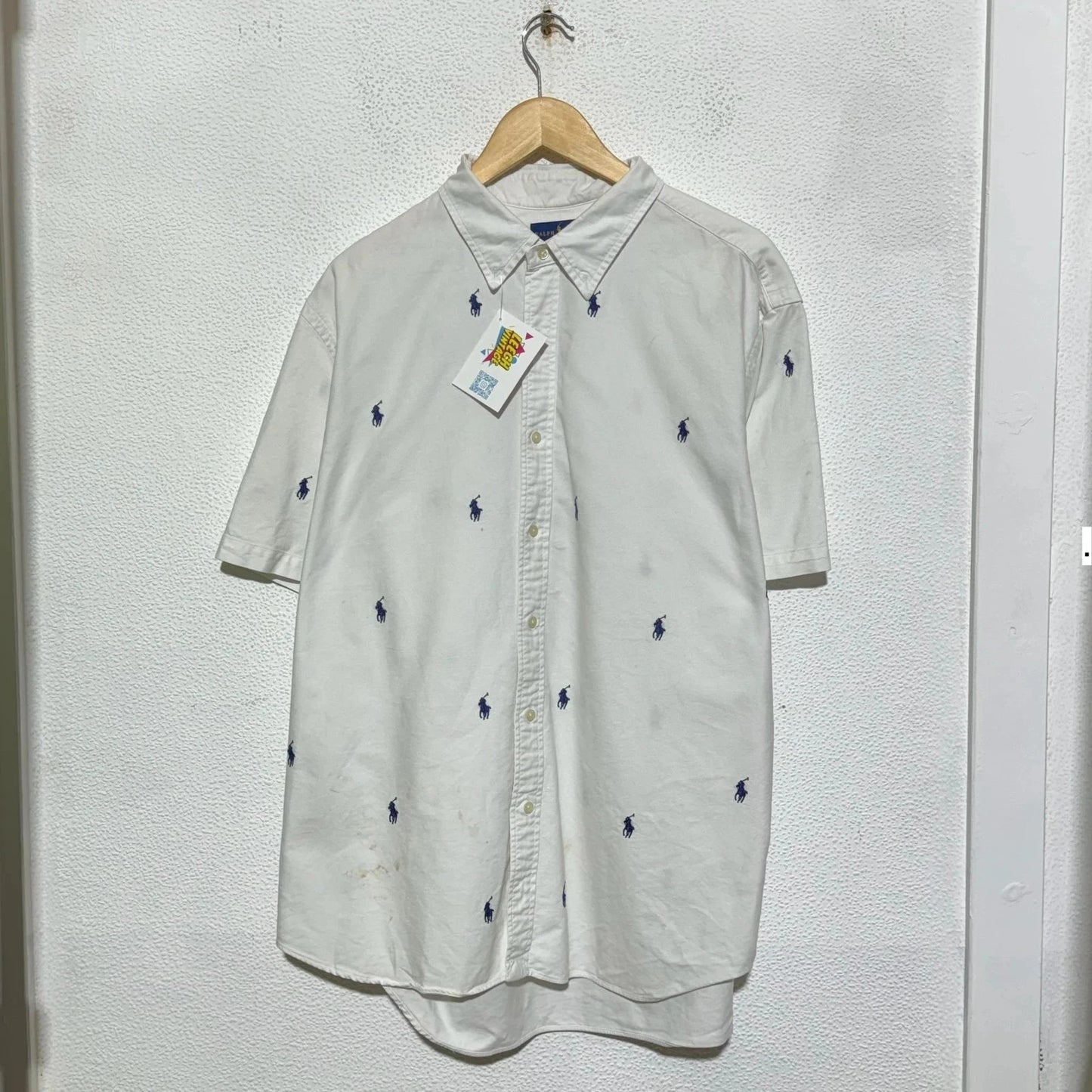 White Polo Ralph Lauren Shirt All Over Pony - Large