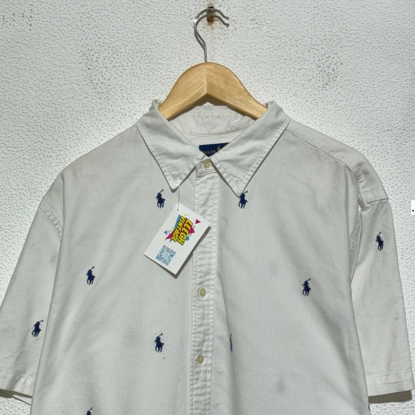 White Polo Ralph Lauren Shirt All Over Pony - Large