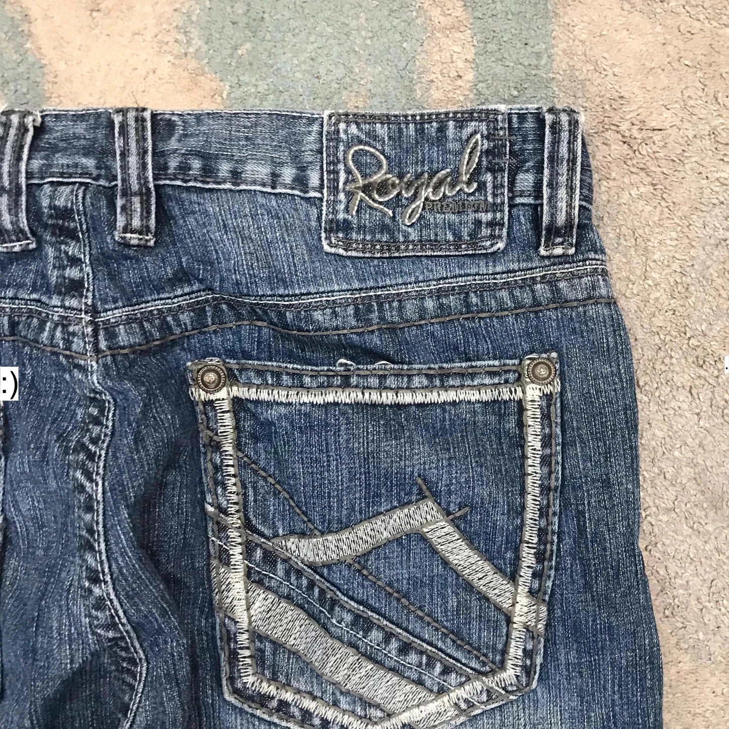 Vintage 00s Blue Baggy Hip Hop Embroidered Jeans Straight Leg - 36W 32L