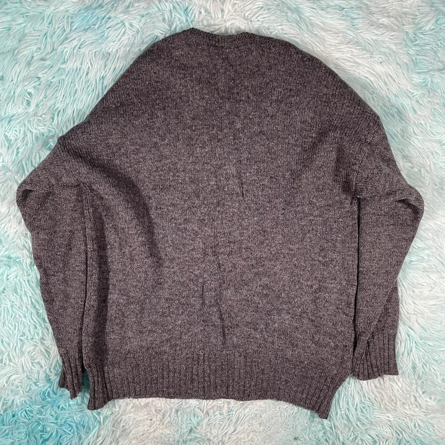 Vintage 90s Grey V Neck Wool Knitted Jumper - Medium