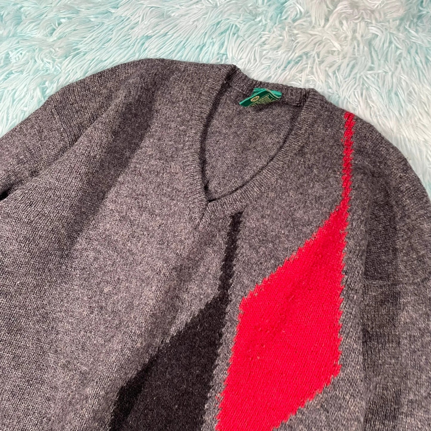 Vintage 90s Grey V Neck Wool Knitted Jumper - Medium