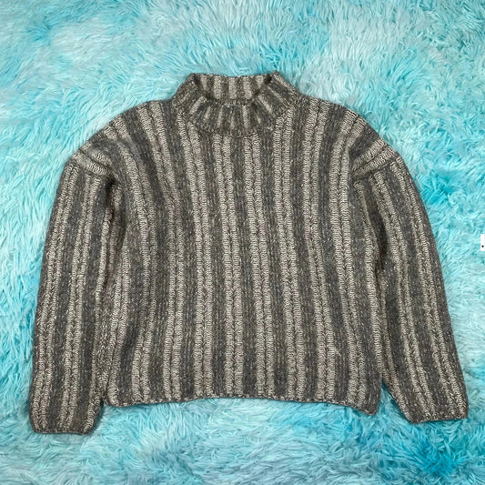 Grey Patterned Knitted Jumper - Womens Medium