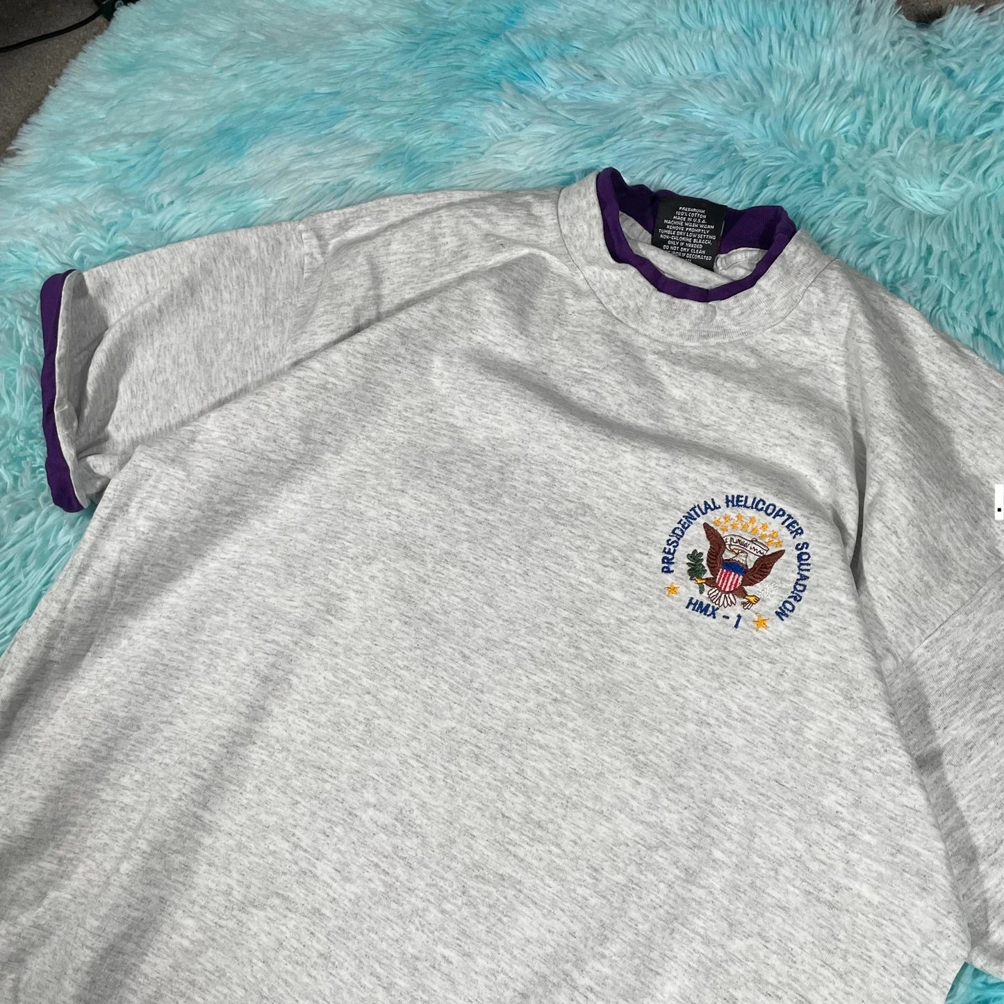 Vintage 90s Grey Presidential Helicopter Team Graphic T Shirt - Large