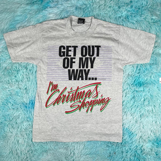 Vintage 80s Grey Christmas Shopping Graphic T shirt - Small