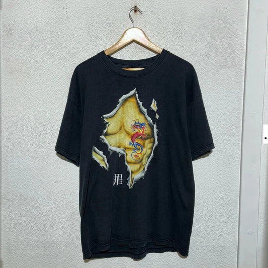 Vintage 90s Black Dragon Martial Arts T Shirt Graphic - XL
