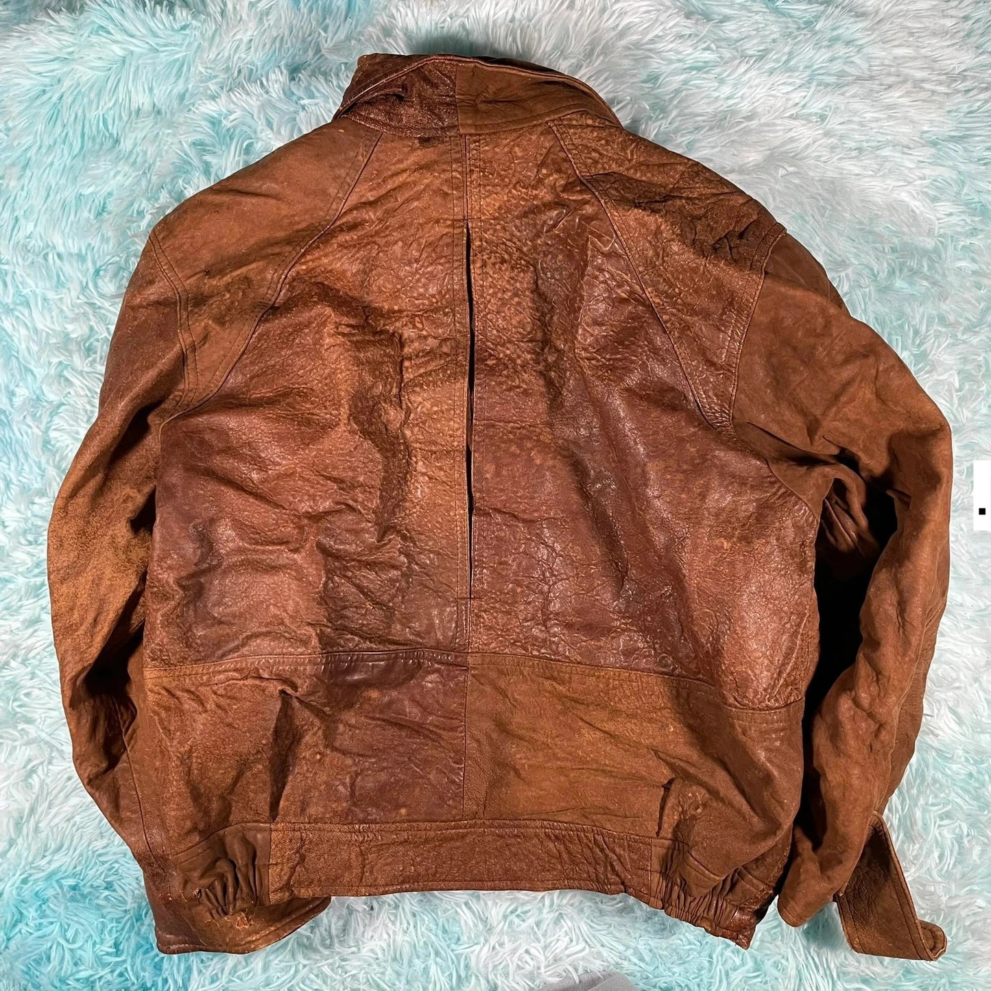 Vintage 90s Brown Leather Bomber Jacket - Medium