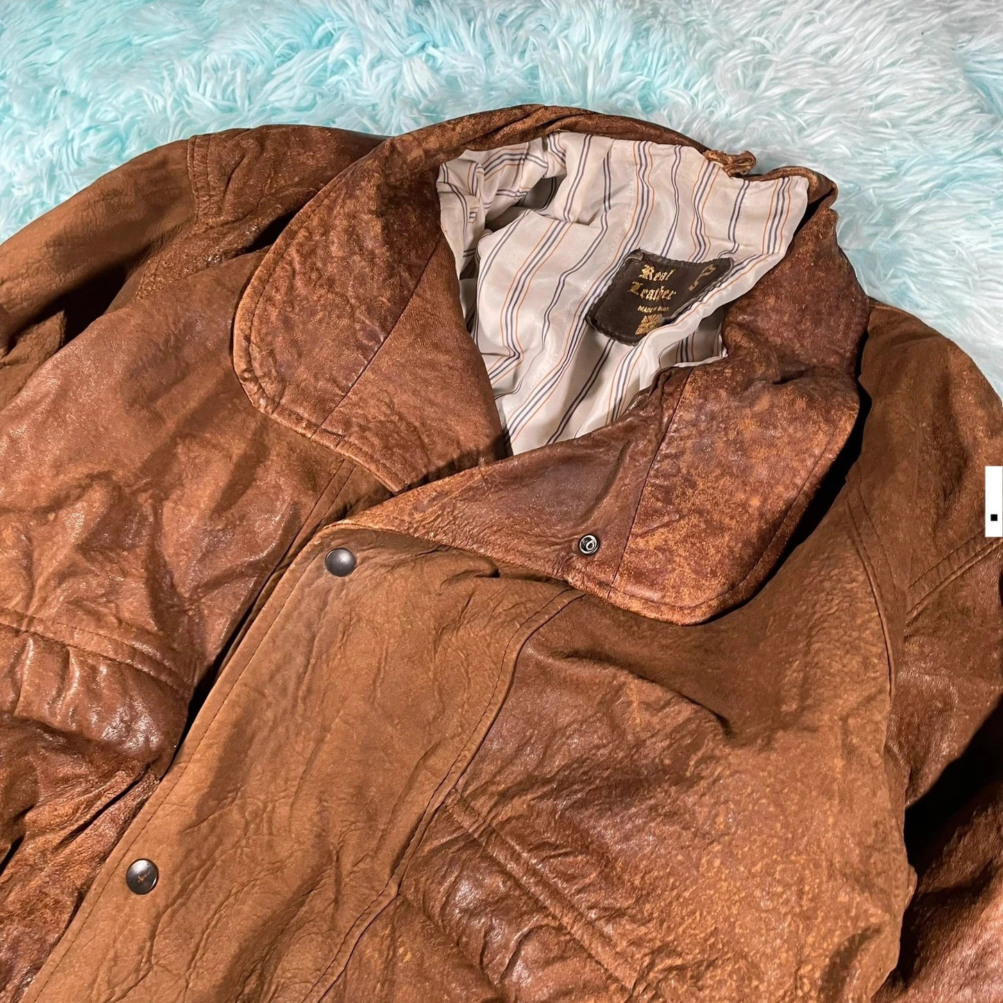 Vintage 90s Brown Leather Bomber Jacket - Medium