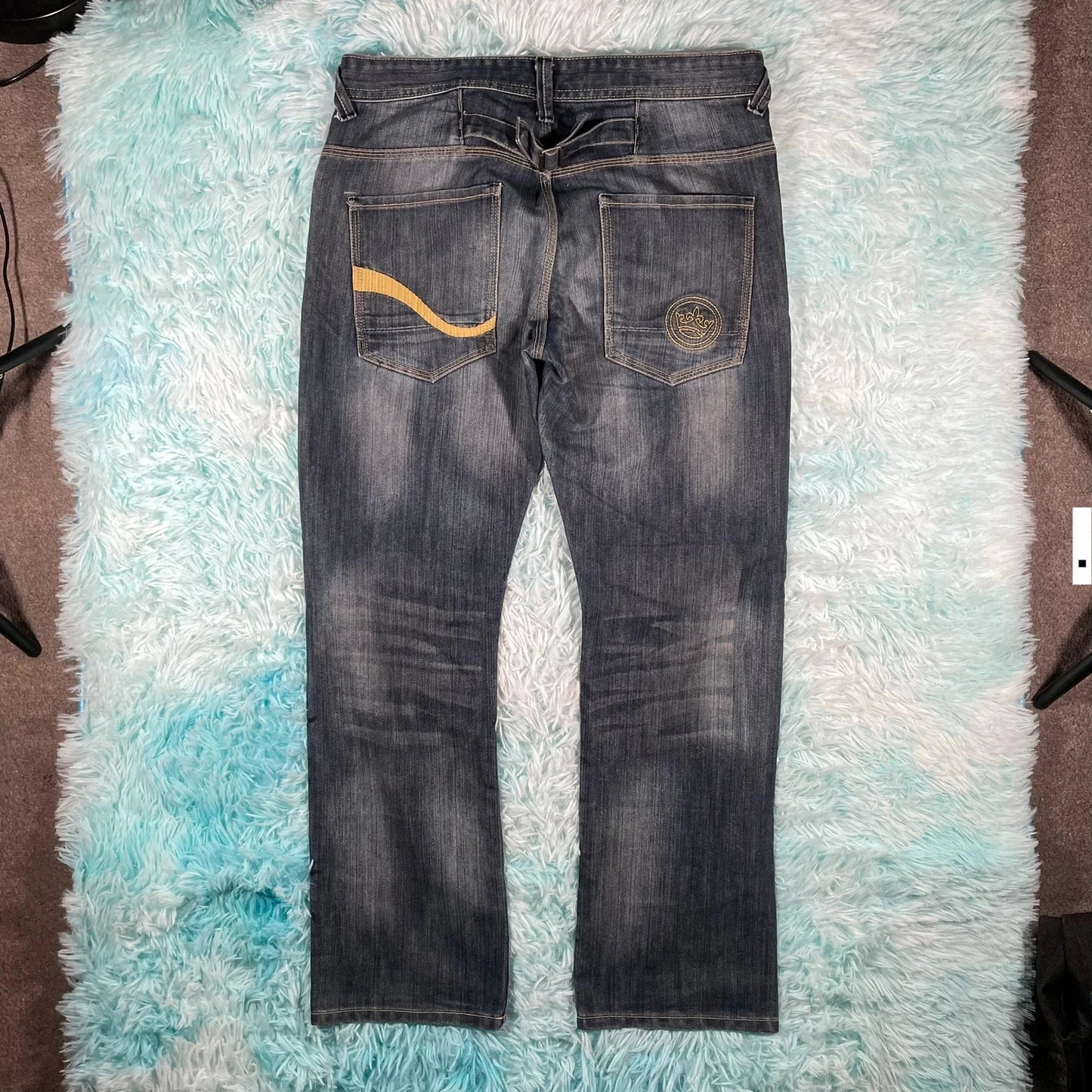 Vintage Y2K Crosshatch Jeans Baggy Embroidered - W32 L30