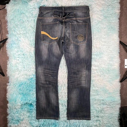 Vintage Y2K Crosshatch Jeans Baggy Embroidered - W32 L30