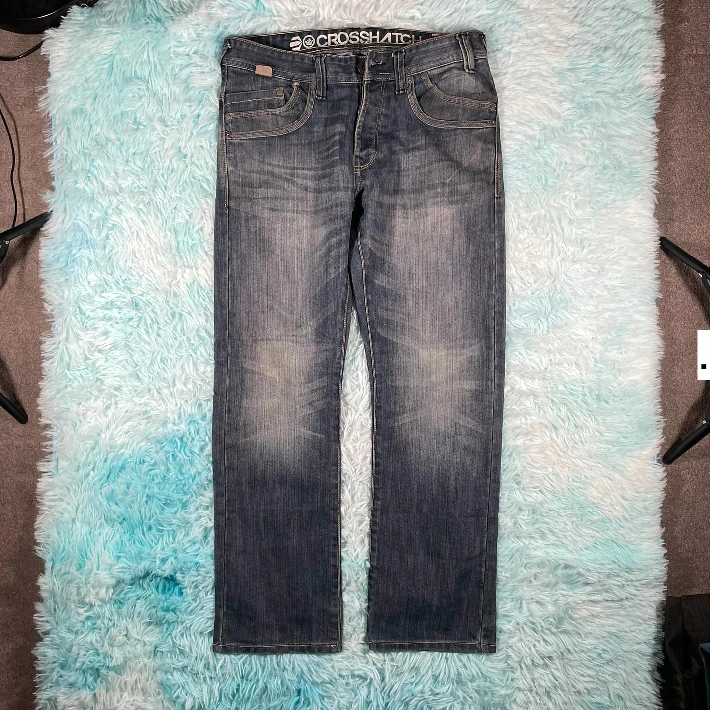Vintage Y2K Crosshatch Jeans Baggy Embroidered - W32 L30