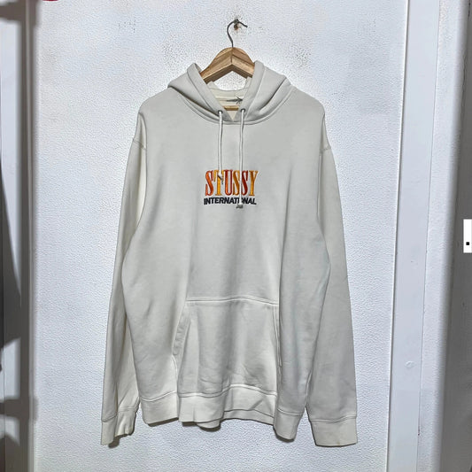 Cream White Stussy Hoodie Spellout - XL