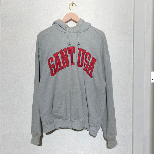 Grey Gant Hoodie Embroidered Spellout - Small